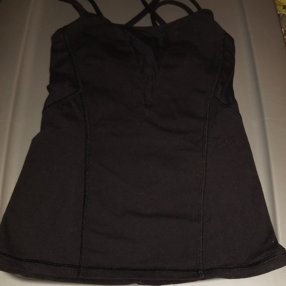 Lululemon Exquisite Black Strappy Mesh Tank SZ 2